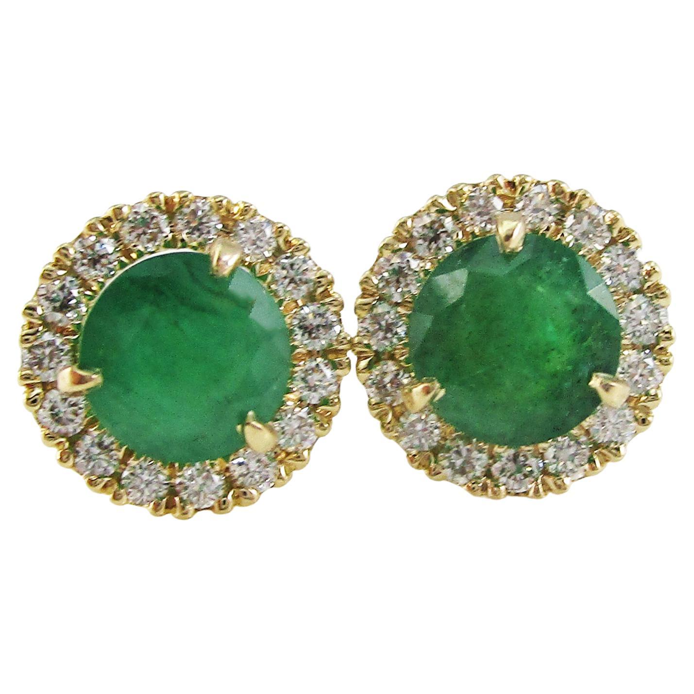 Columbian Minor Emerald and Diamond Stud Earrings 18 Karat White and