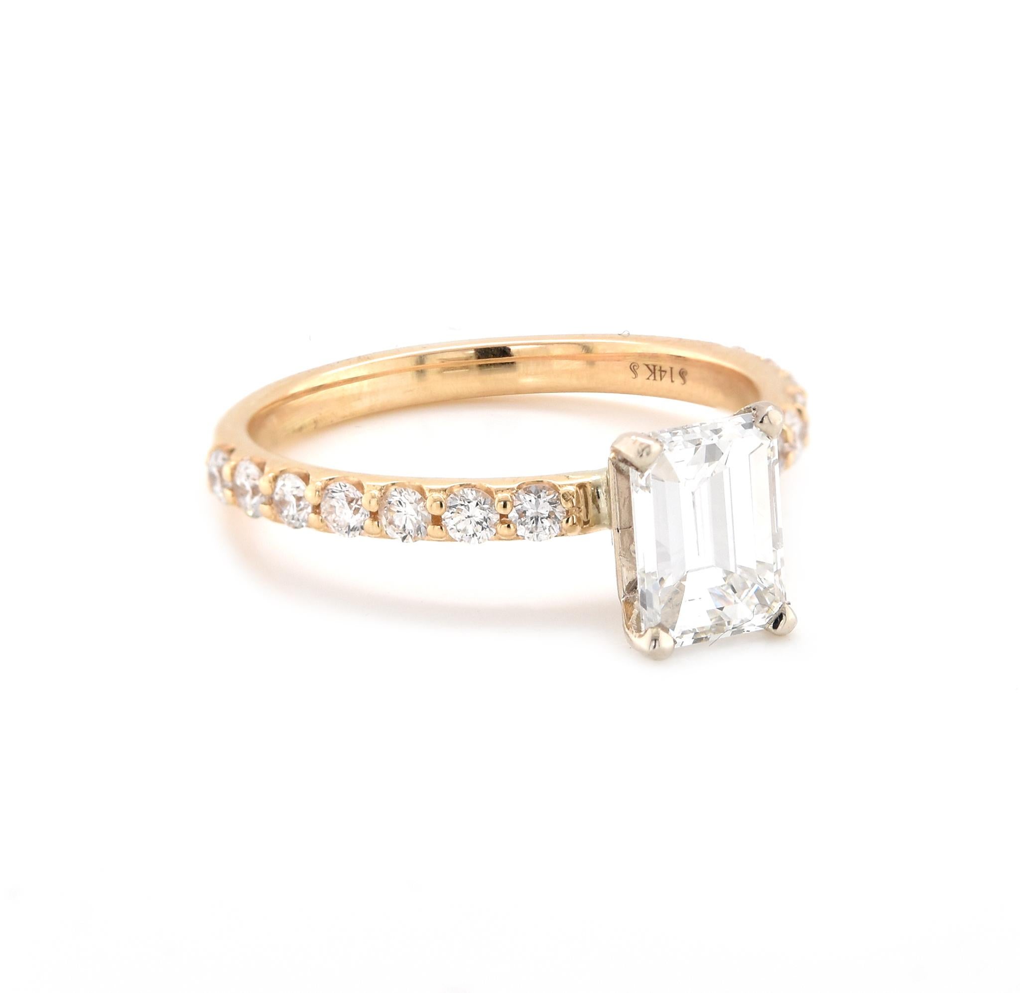 Emerald Cut 14 Karat Yellow Gold Diamond Engagement Ring