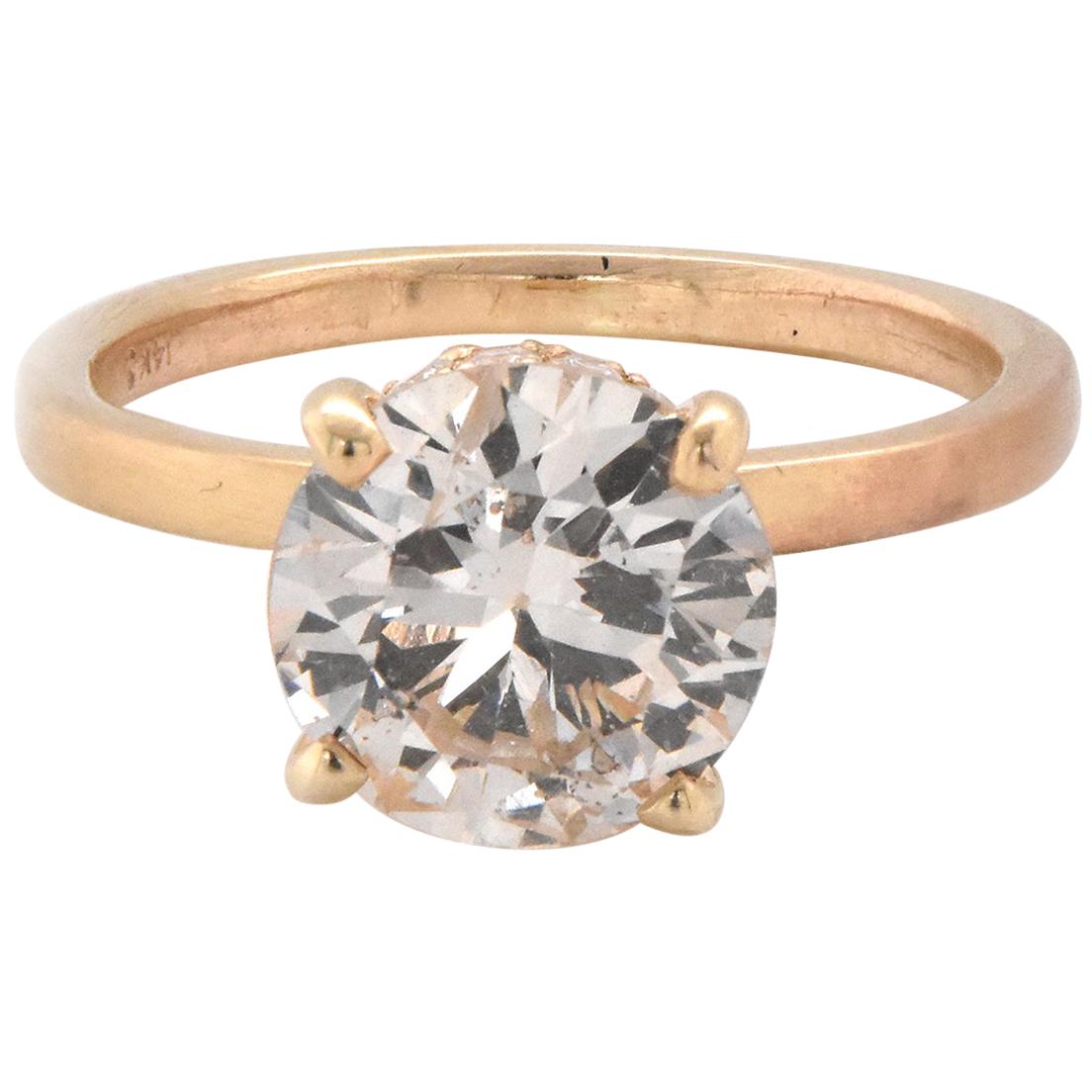 14 Karat Yellow Gold Diamond Engagement Ring with Hidden Diamond Halo