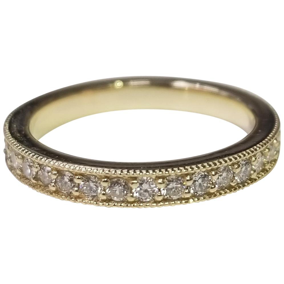 14 Karat Yellow Gold Diamond Eternity Ring with Milgrain For Sale