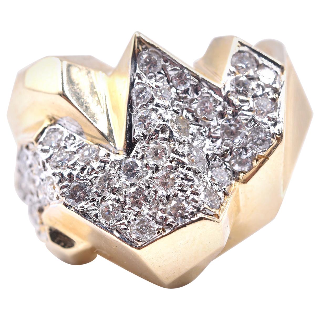 14 Karat Yellow Gold Diamond Fashion Ring For Sale