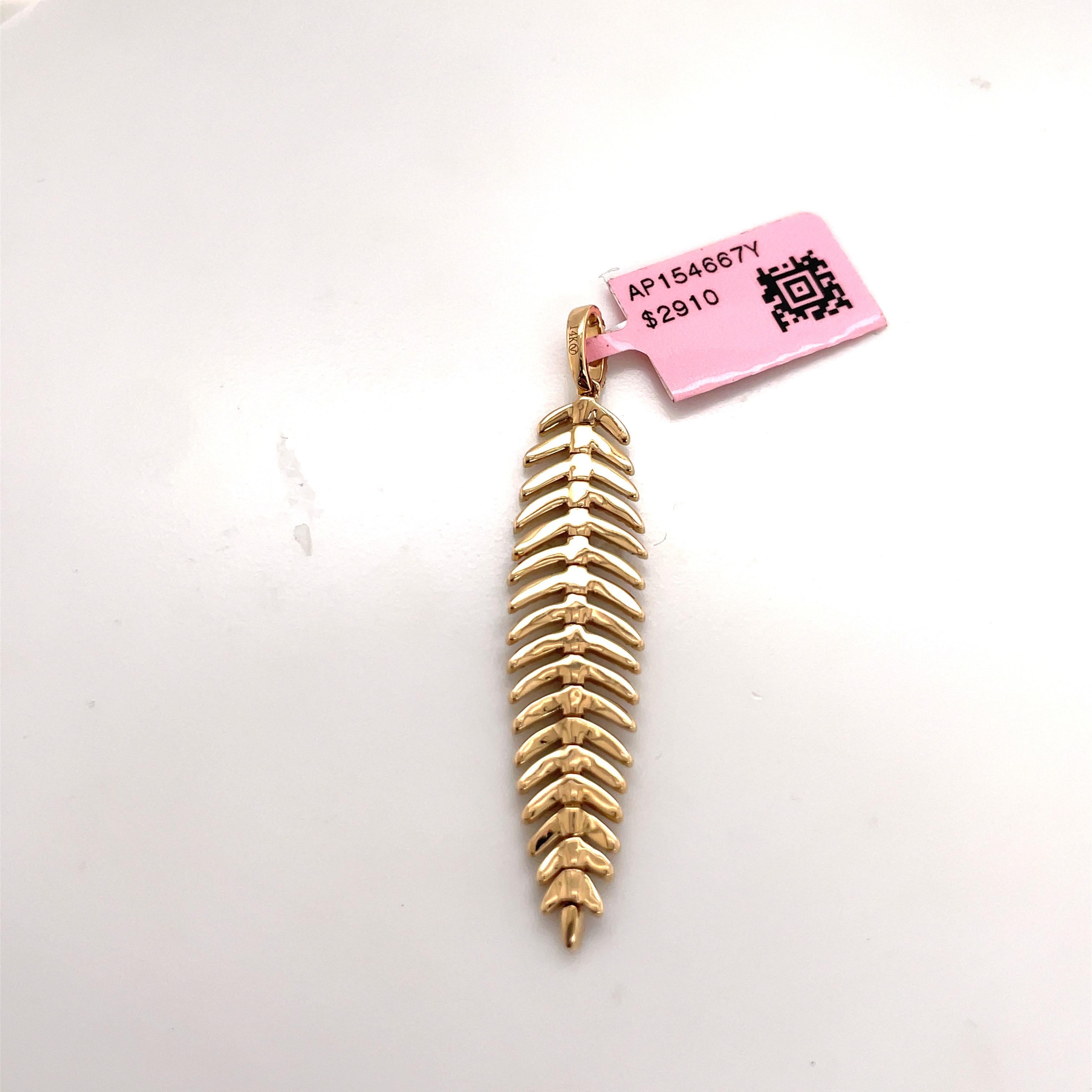14 Karat Yellow Gold Diamond Feather Flexible Pendant 0.58 Carats For Sale 3