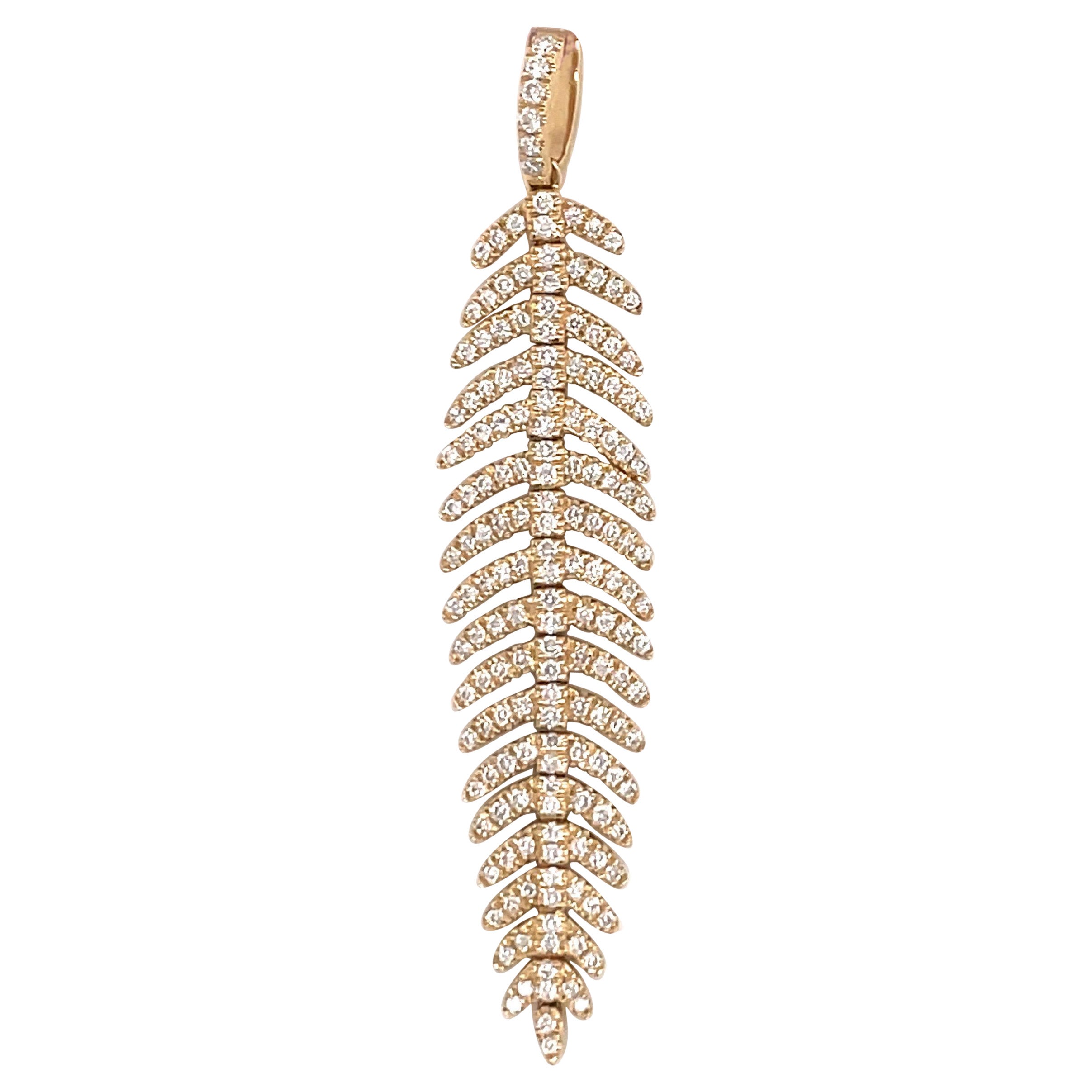 Pendentif souple en forme de plume en or jaune 14 carats avec diamants 0,58 carat