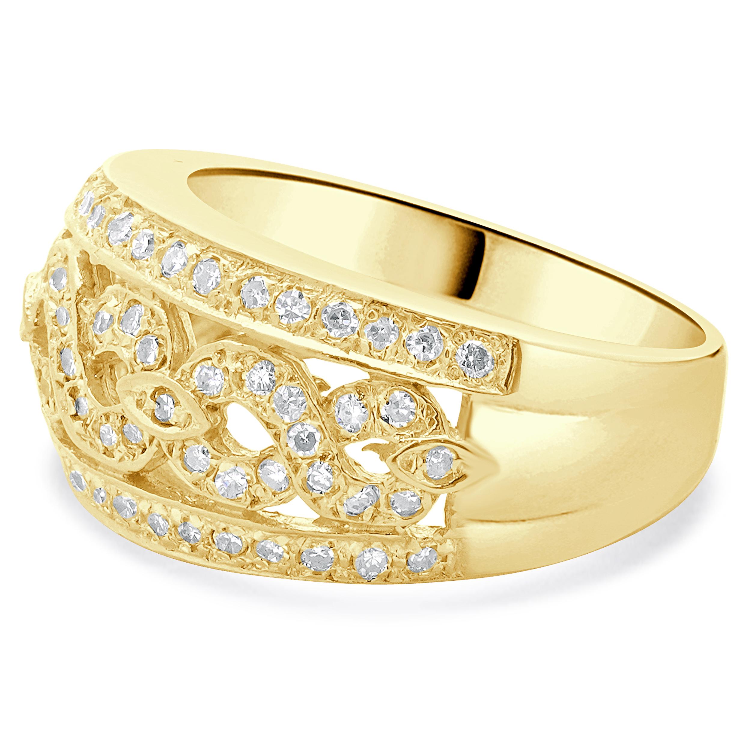 Matériau : Or jaune 14k
Diamant : 78 taille ronde = 0,47cttw
Couleur : I
Clarté : SI2
Taille de l'anneau : 6 (veuillez prévoir jusqu'à 2 jours ouvrables supplémentaires pour les demandes de taille)
Poids : 5.82 grammes
