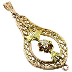 Vintage 14 Karat Yellow Gold Diamond Filagree Pendant