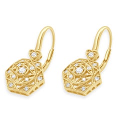 14 Karat Yellow Gold Diamond Filigree Octagon Earrings