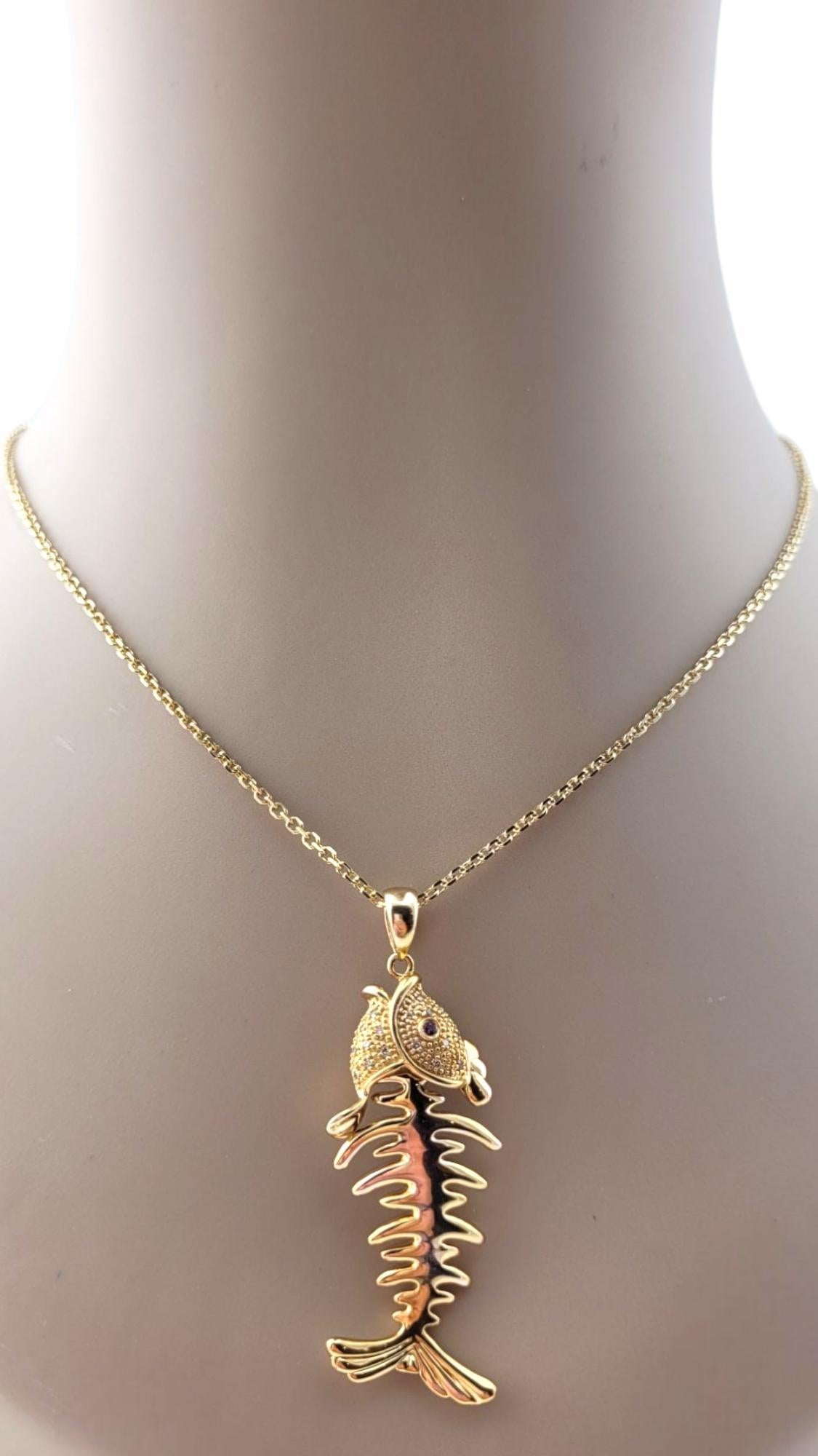 14 Karat Yellow Gold Diamond Fish Skeleton Pendant #20908 For Sale 5