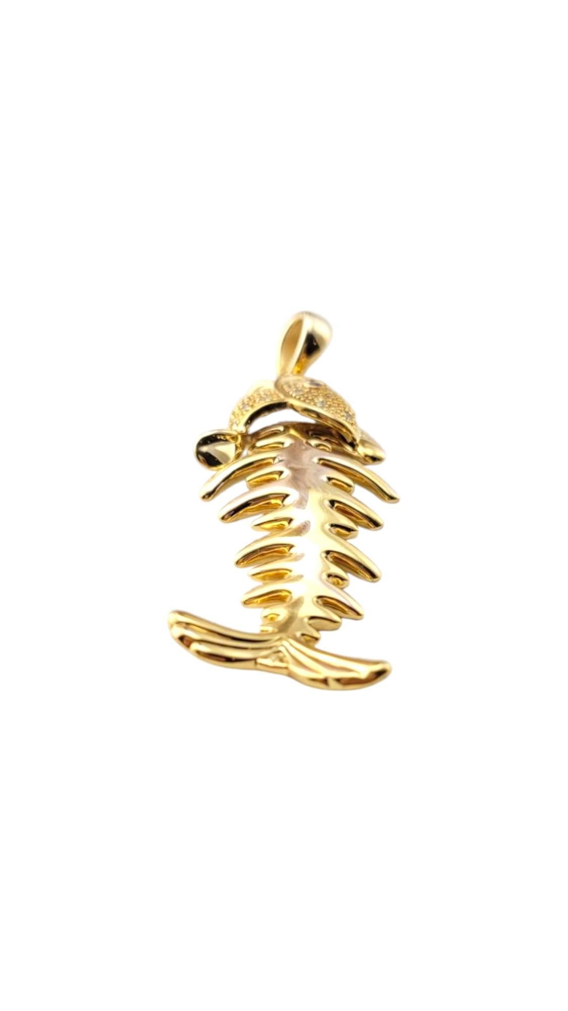 Round Cut 14 Karat Yellow Gold Diamond Fish Skeleton Pendant #20908 For Sale