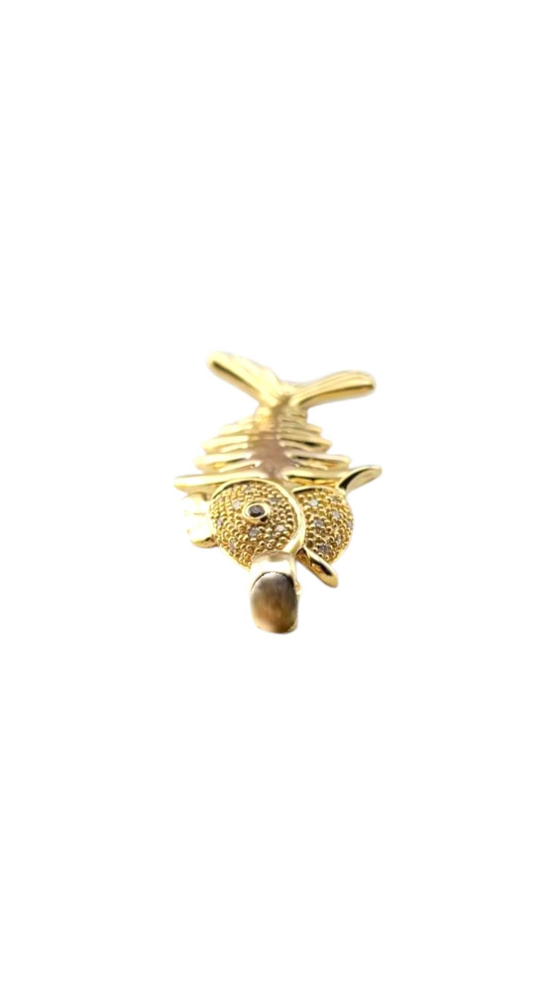 Women's 14 Karat Yellow Gold Diamond Fish Skeleton Pendant #20908 For Sale