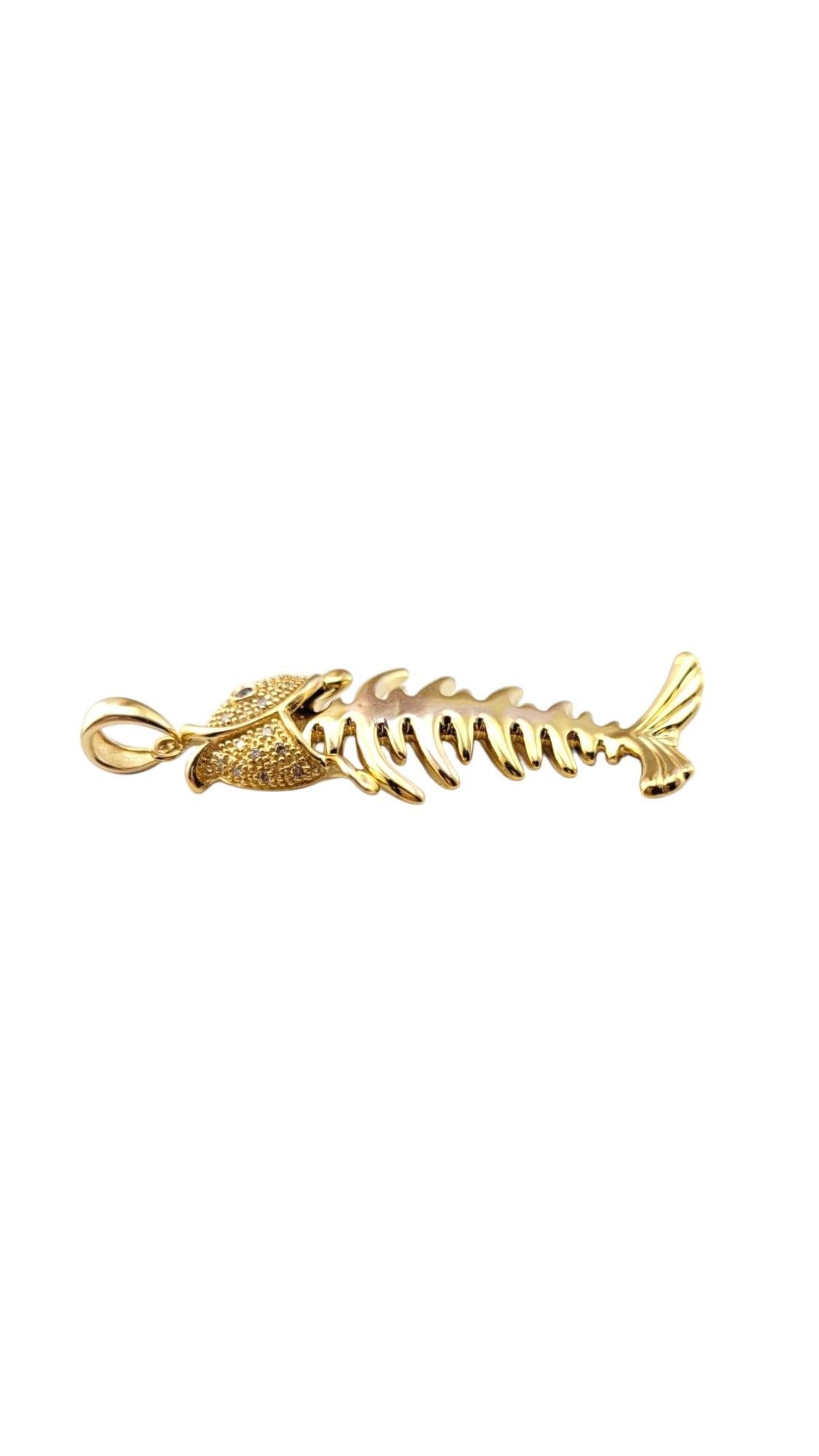 14 Karat Yellow Gold Diamond Fish Skeleton Pendant #20908 For Sale 1