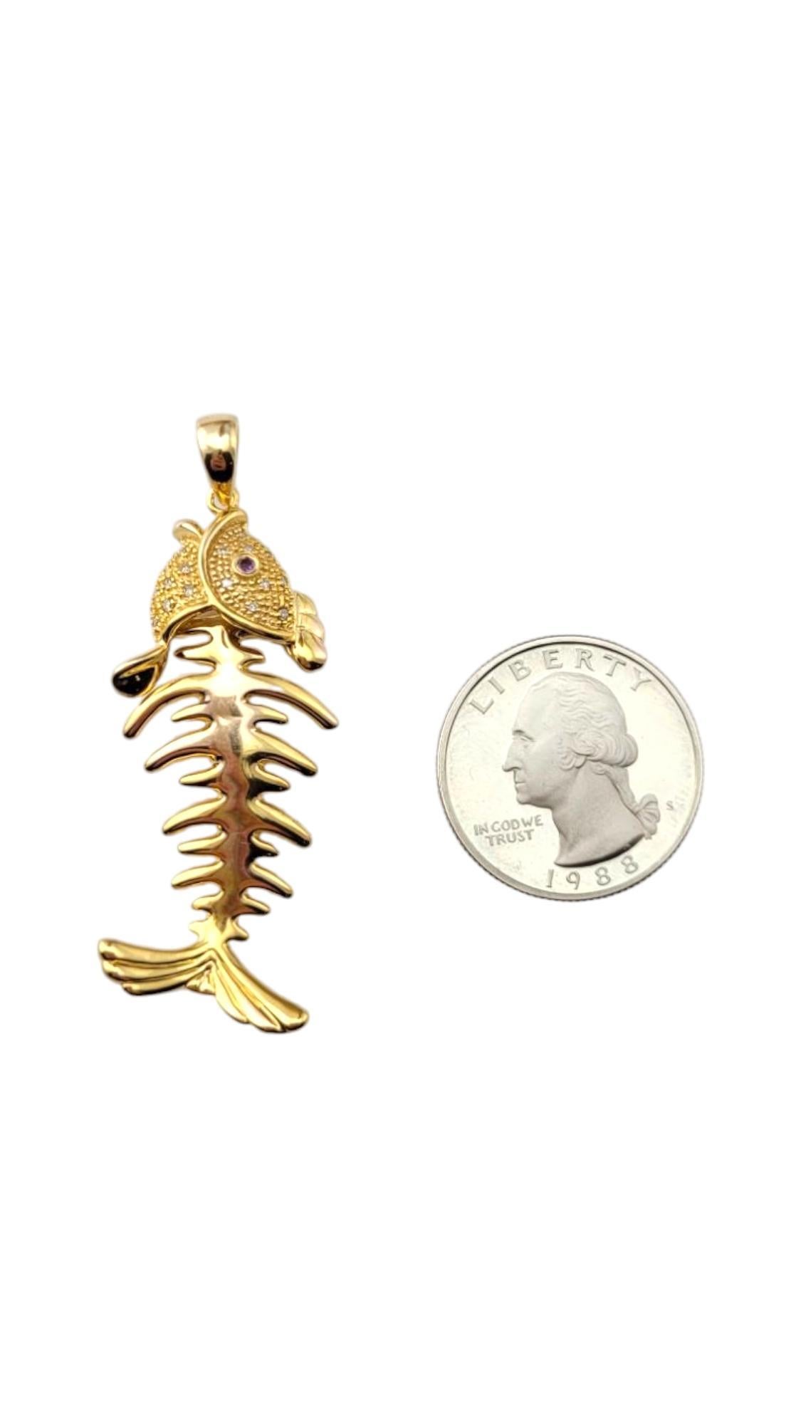14 Karat Yellow Gold Diamond Fish Skeleton Pendant #20908 For Sale 3