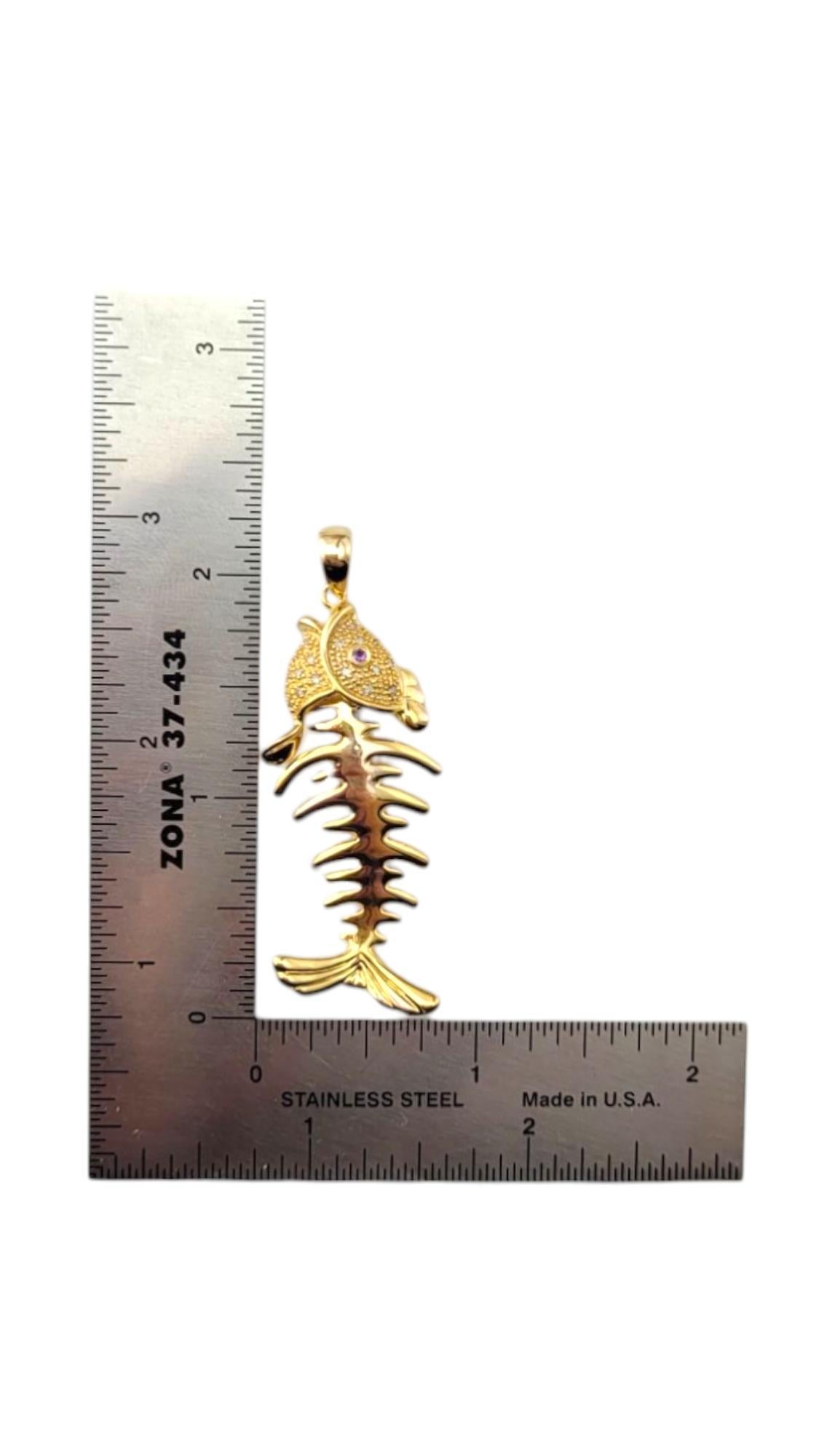 14 Karat Yellow Gold Diamond Fish Skeleton Pendant #20908 For Sale 4