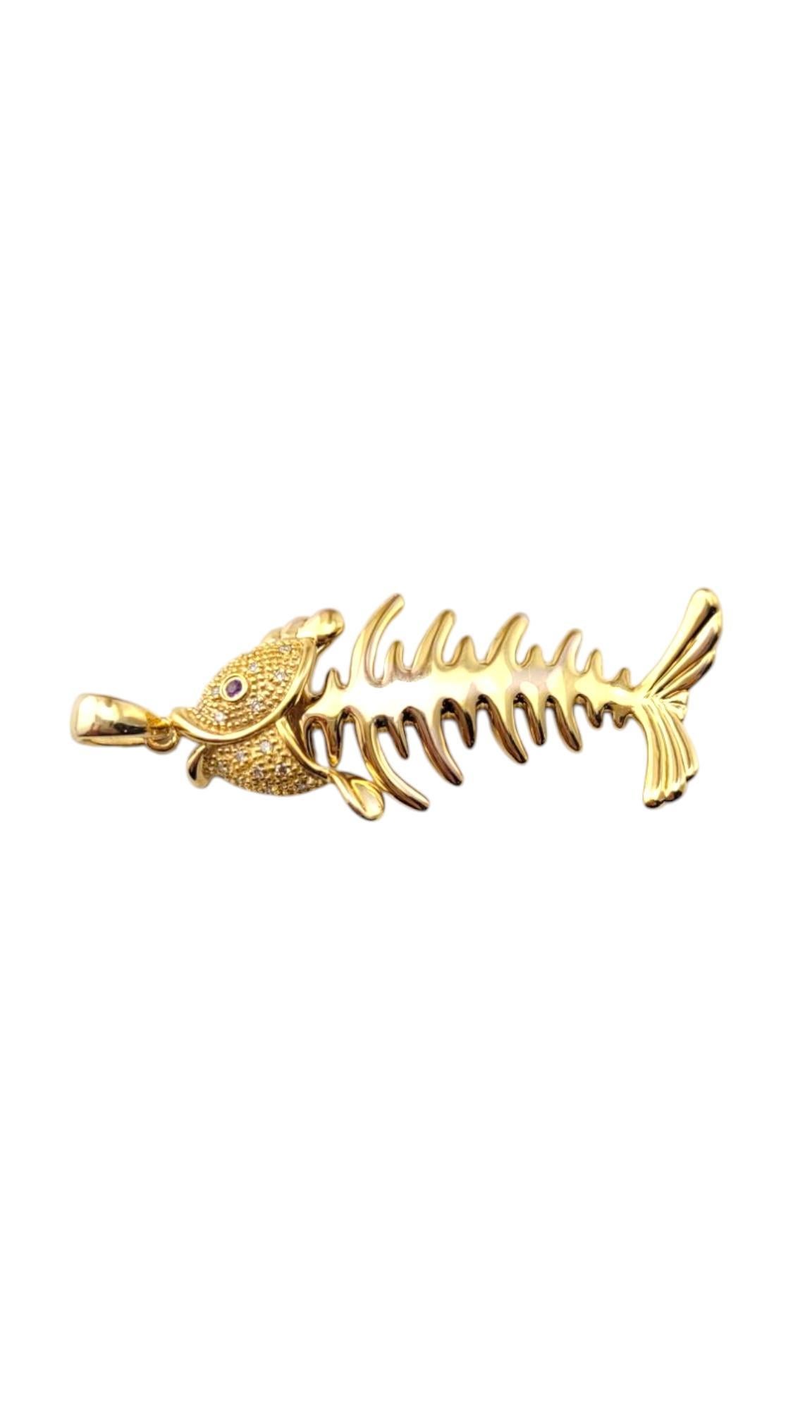 14 Karat Yellow Gold Diamond Fish Skeleton Pendant #22618 For Sale