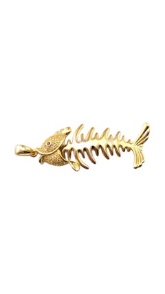 14 Karat Yellow Gold Diamond Fish Skeleton Pendant #22618