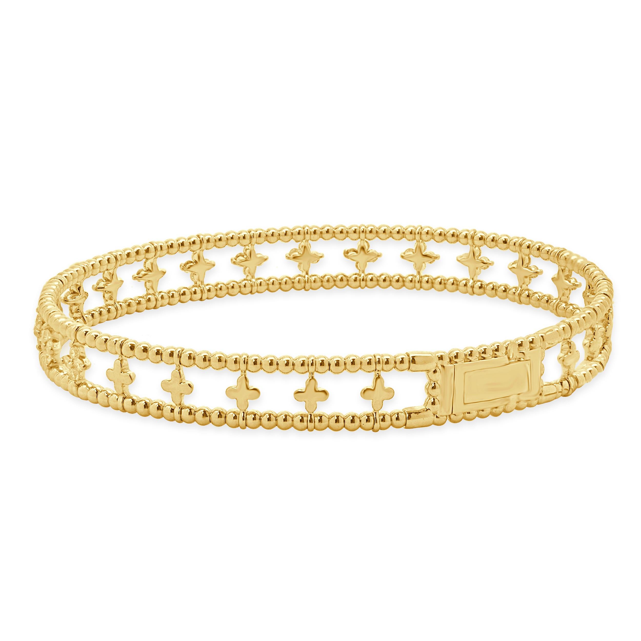 Brilliant Cut 14 Karat Yellow Gold Diamond Floral Station Bangle Bracelet For Sale