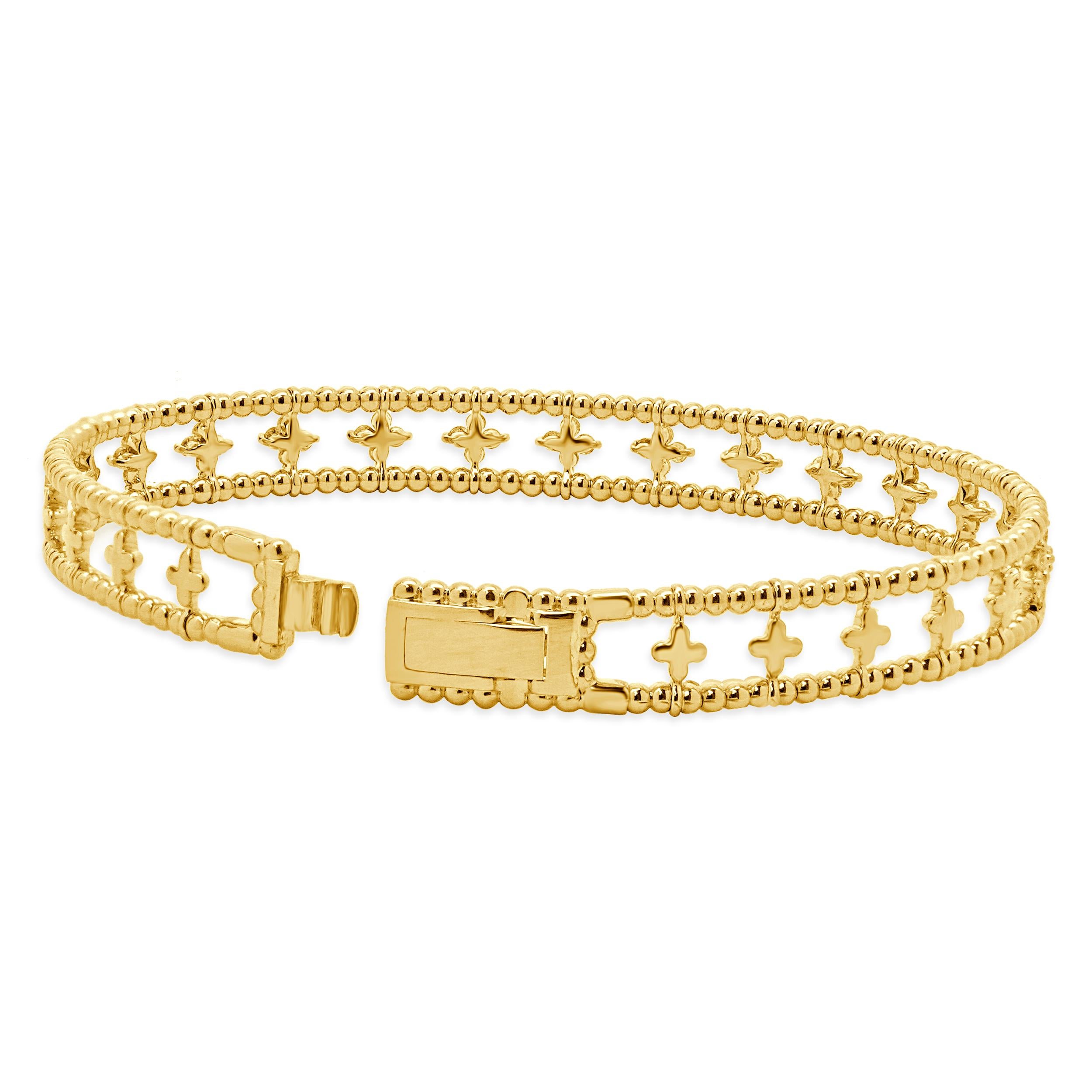 14 Karat Yellow Gold Diamond Floral Station Bangle Bracelet In Excellent Condition For Sale In Scottsdale, AZ