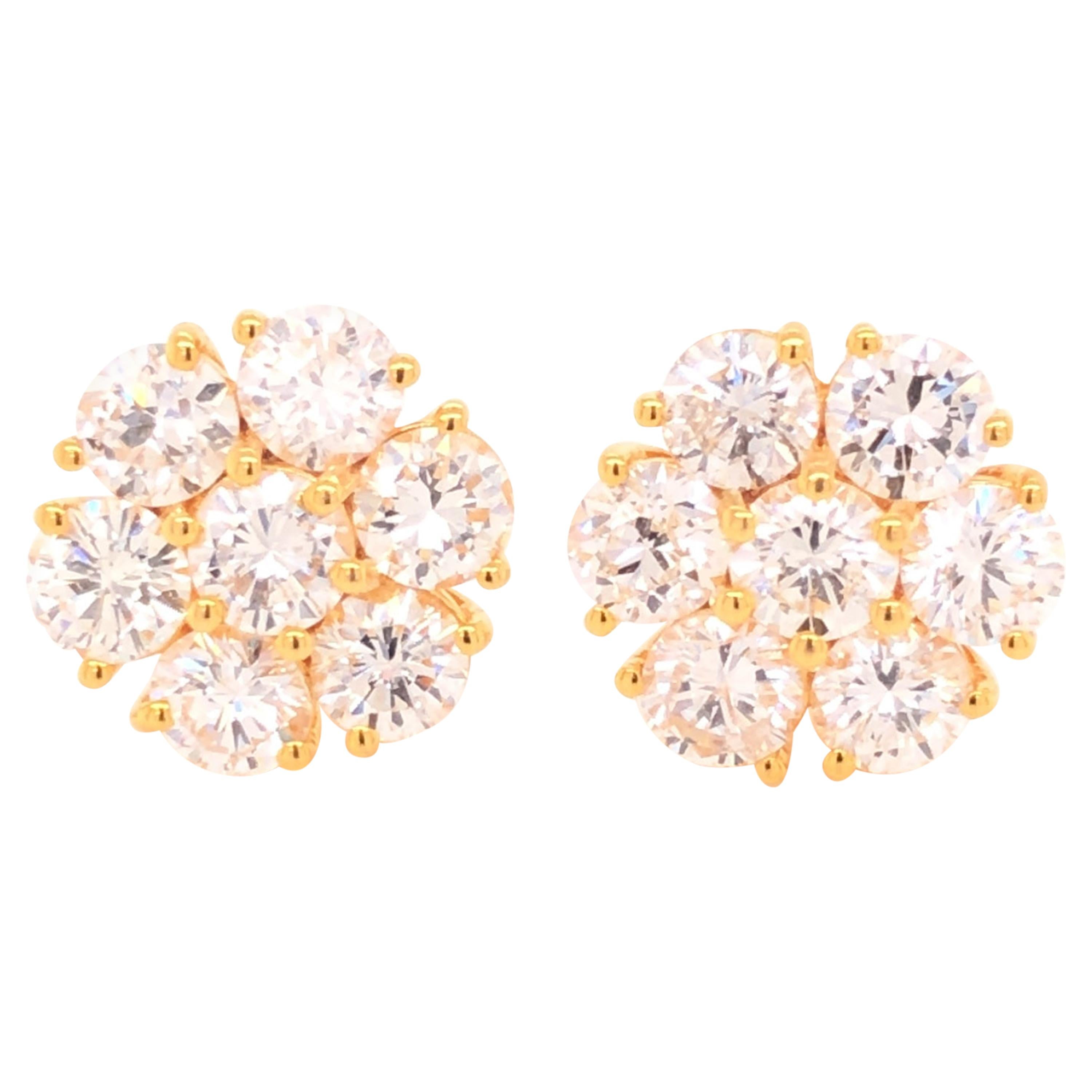 14 Karat Yellow Gold Diamond Floral Stud Earrings For Sale