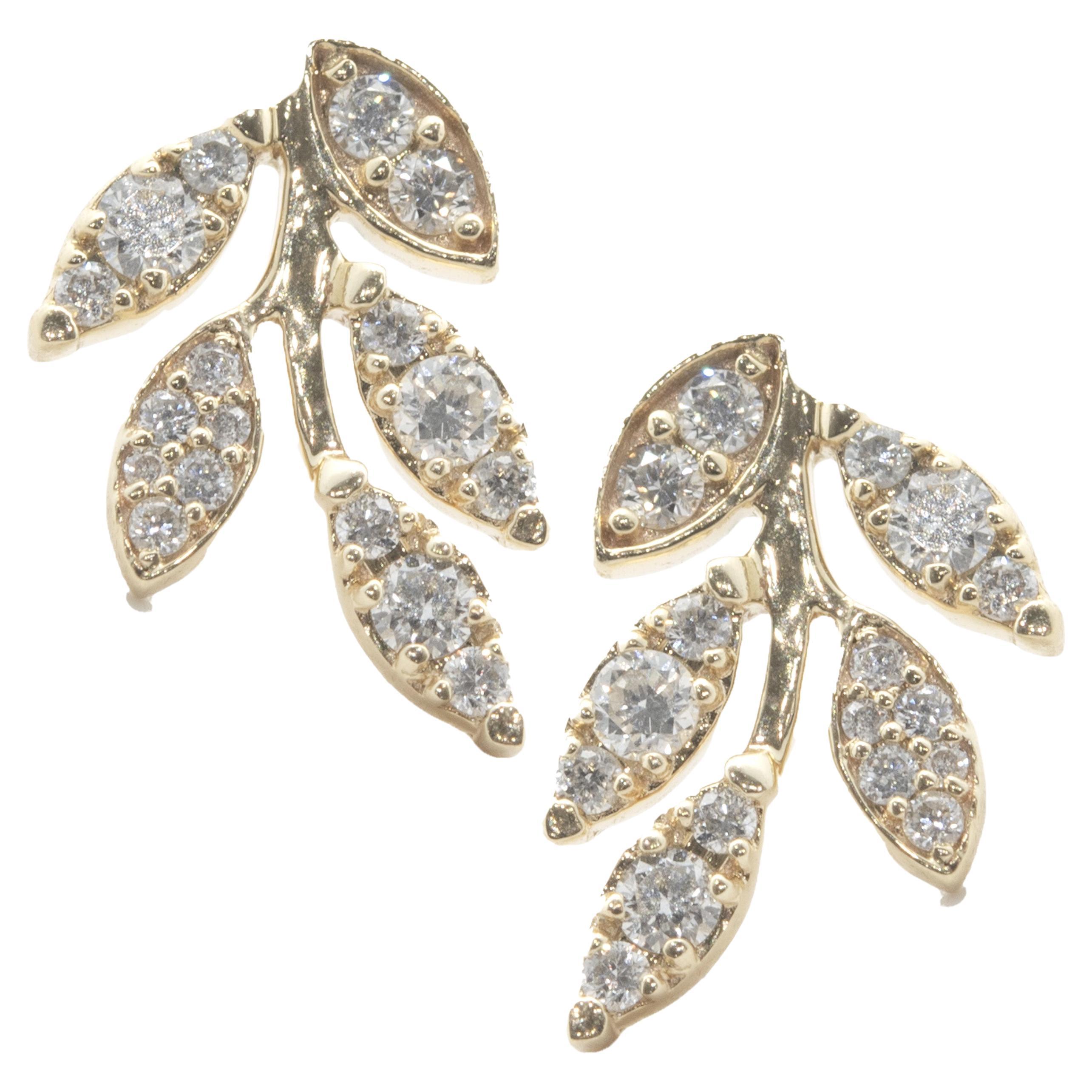 14 Karat Gelbgold Diamant-Ohrstecker mit Blumenmuster