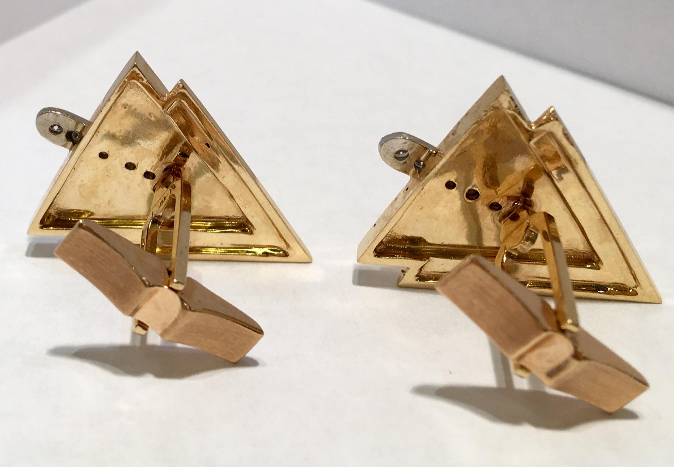Modern Christmas Tree Art Deco Style 14K Gold and Platinum Diamond Cufflinks In Excellent Condition In Tustin, CA