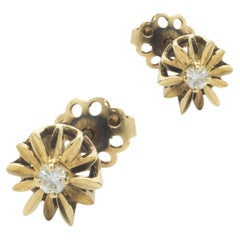 14 Karat Yellow Gold Diamond Flower Stud Earrings