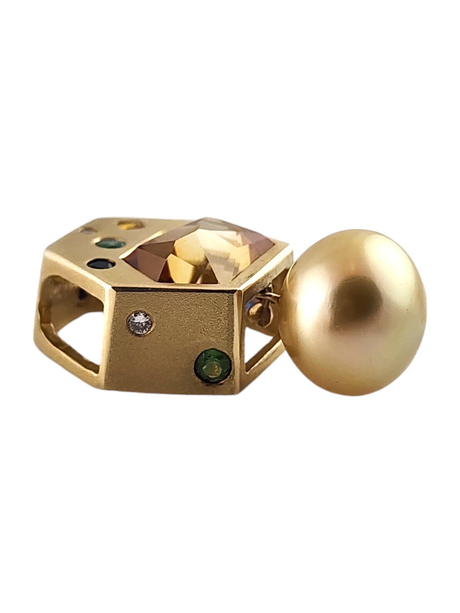 Modern 14 Karat Yellow Gold Diamond, Gemstone, & Cultured Pearl Pendant #19036