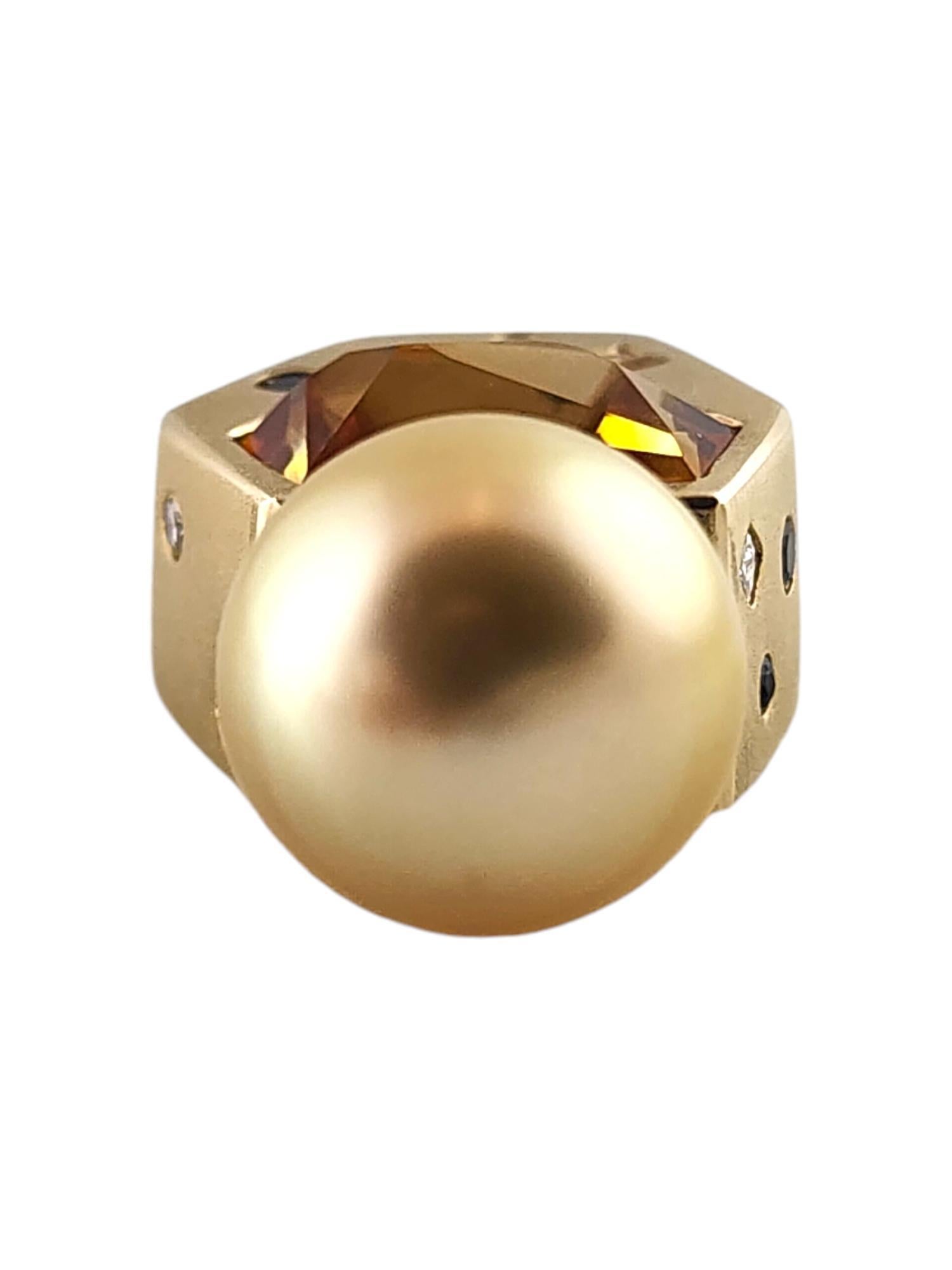 14 Karat Yellow Gold Diamond, Gemstone, & Cultured Pearl Pendant #19036 In Good Condition In Washington Depot, CT