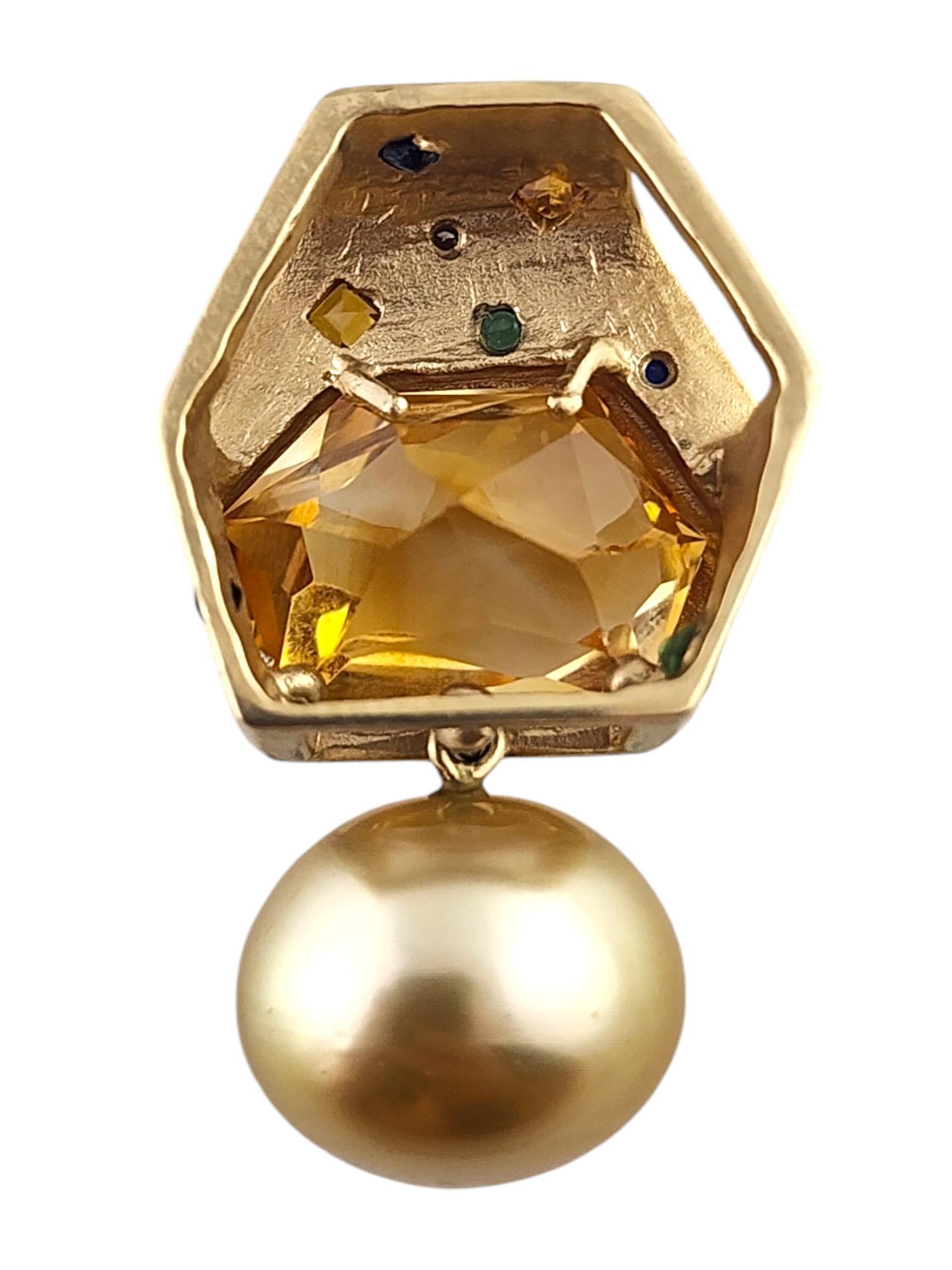Women's 14 Karat Yellow Gold Diamond, Gemstone, & Cultured Pearl Pendant #19036