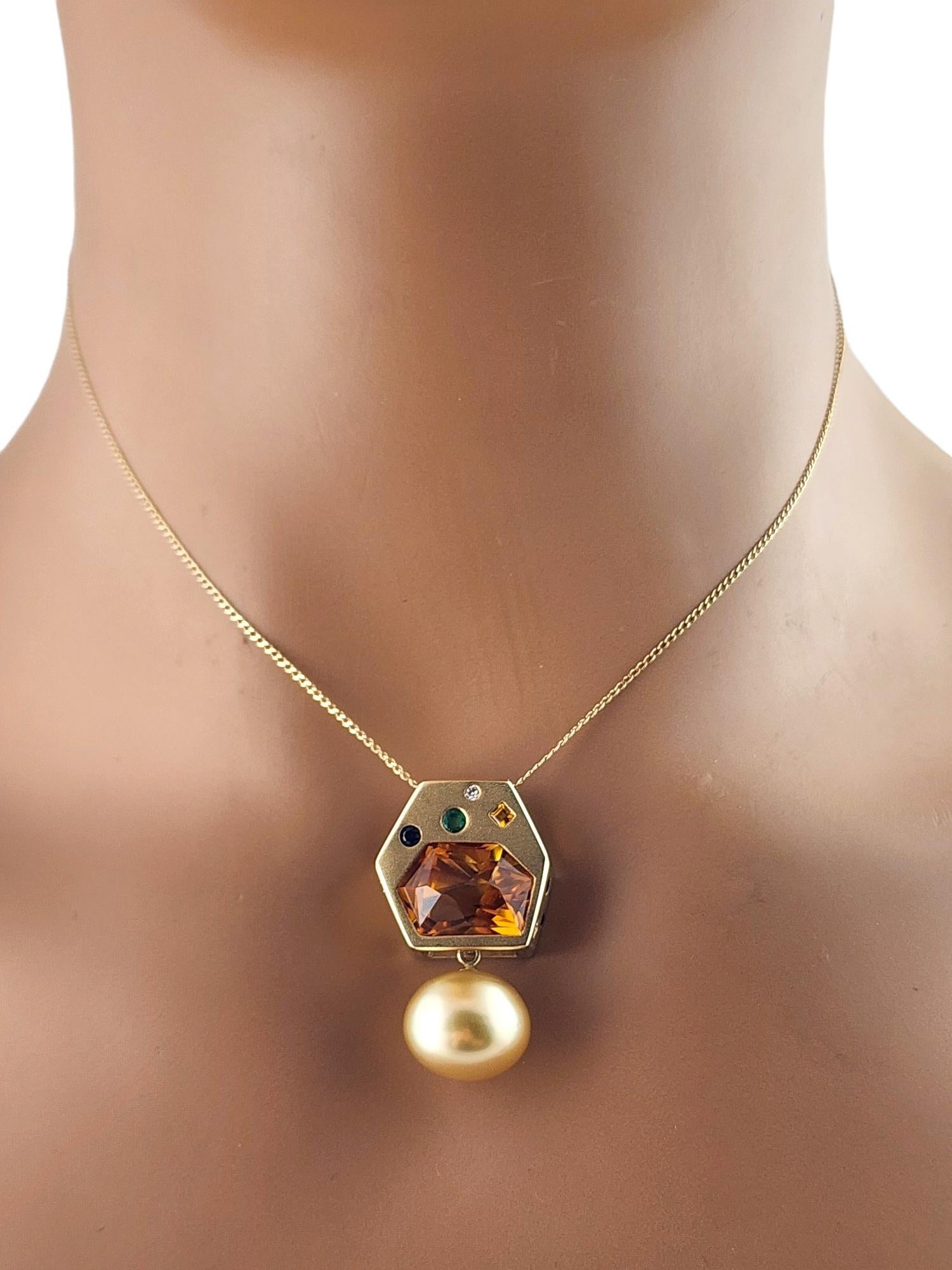 14 Karat Yellow Gold Diamond, Gemstone, & Cultured Pearl Pendant #19036 2