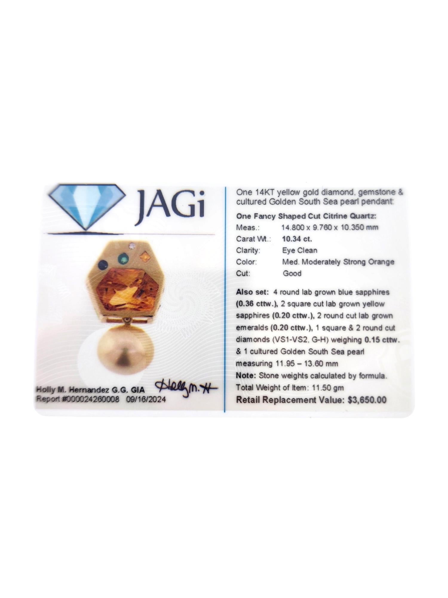 14 Karat Yellow Gold Diamond, Gemstone, & Cultured Pearl Pendant #19036 3