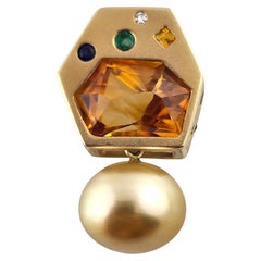 14 Karat Yellow Gold Diamond, Gemstone, & Cultured Pearl Pendant #19036