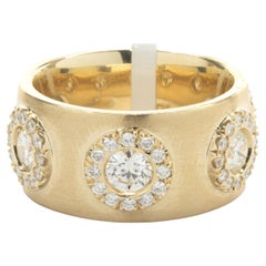 14 Karat Yellow Gold Diamond Halo Station Cigar Band