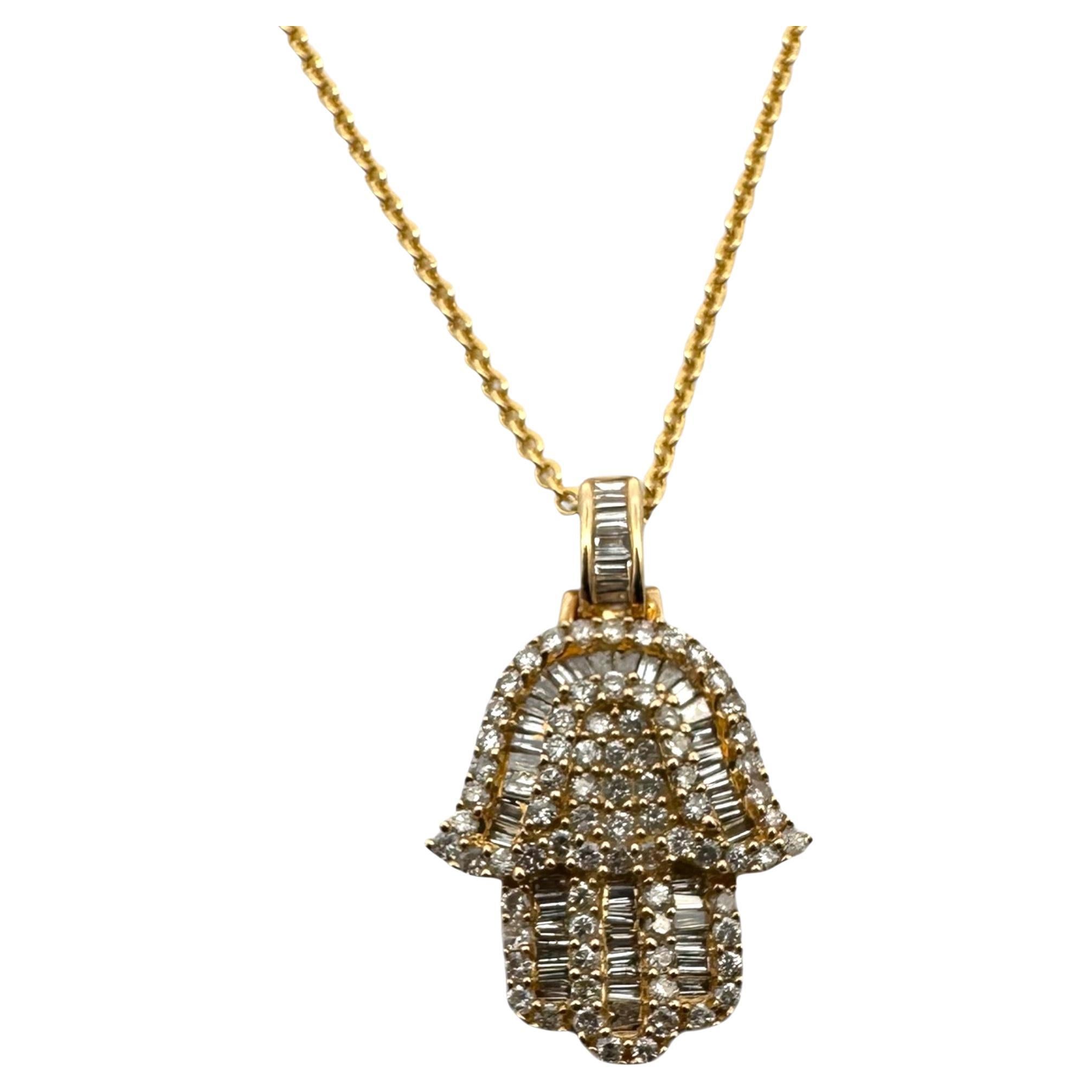 14 karat Yellow Gold Diamond Hamsa Pendant Necklace