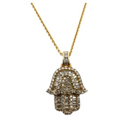 14 karat Yellow Gold Diamond Hamsa Pendant Necklace