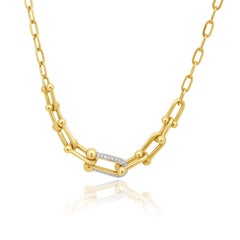 14 Karat Yellow Gold Diamond Hardware Link Necklace