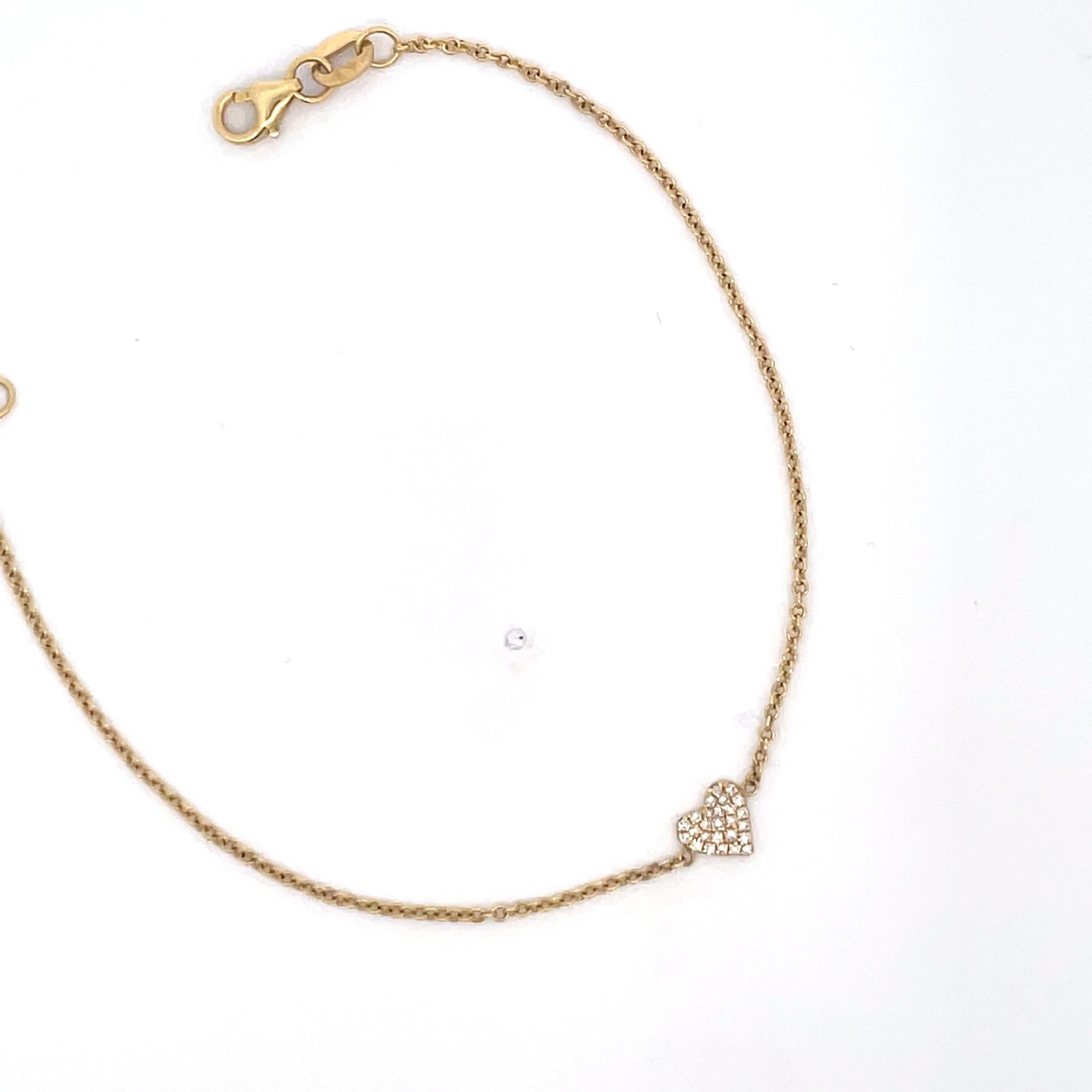 Contemporary 14 Karat Yellow Gold Diamond Heart Bracelet Made in USA