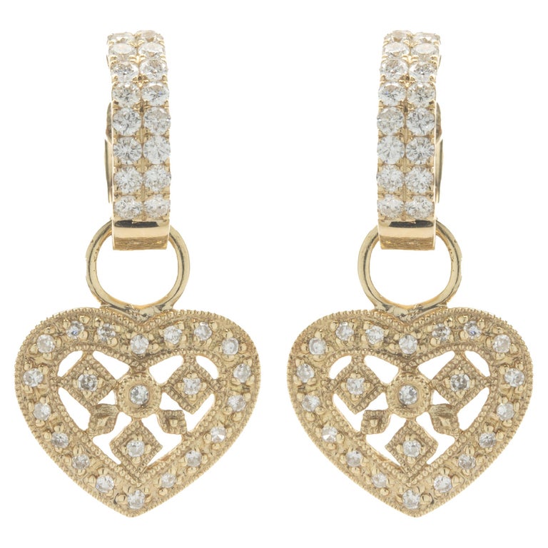 14 Karat Yellow Gold Diamond Heart Earring Enhancers at 1stDibs