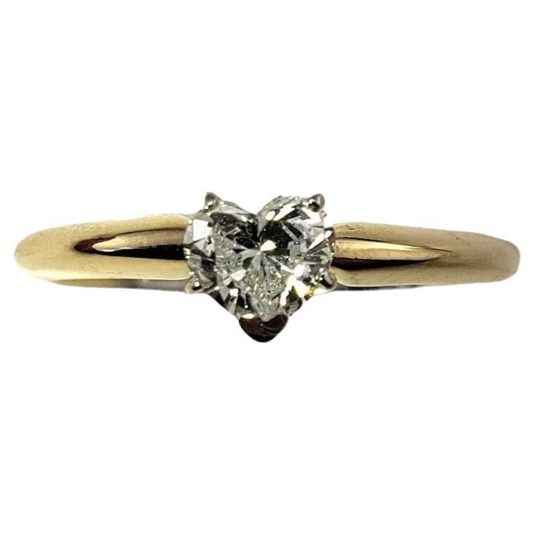 14 Karat Yellow Gold Diamond Heart Engagement Ring For Sale at 1stDibs