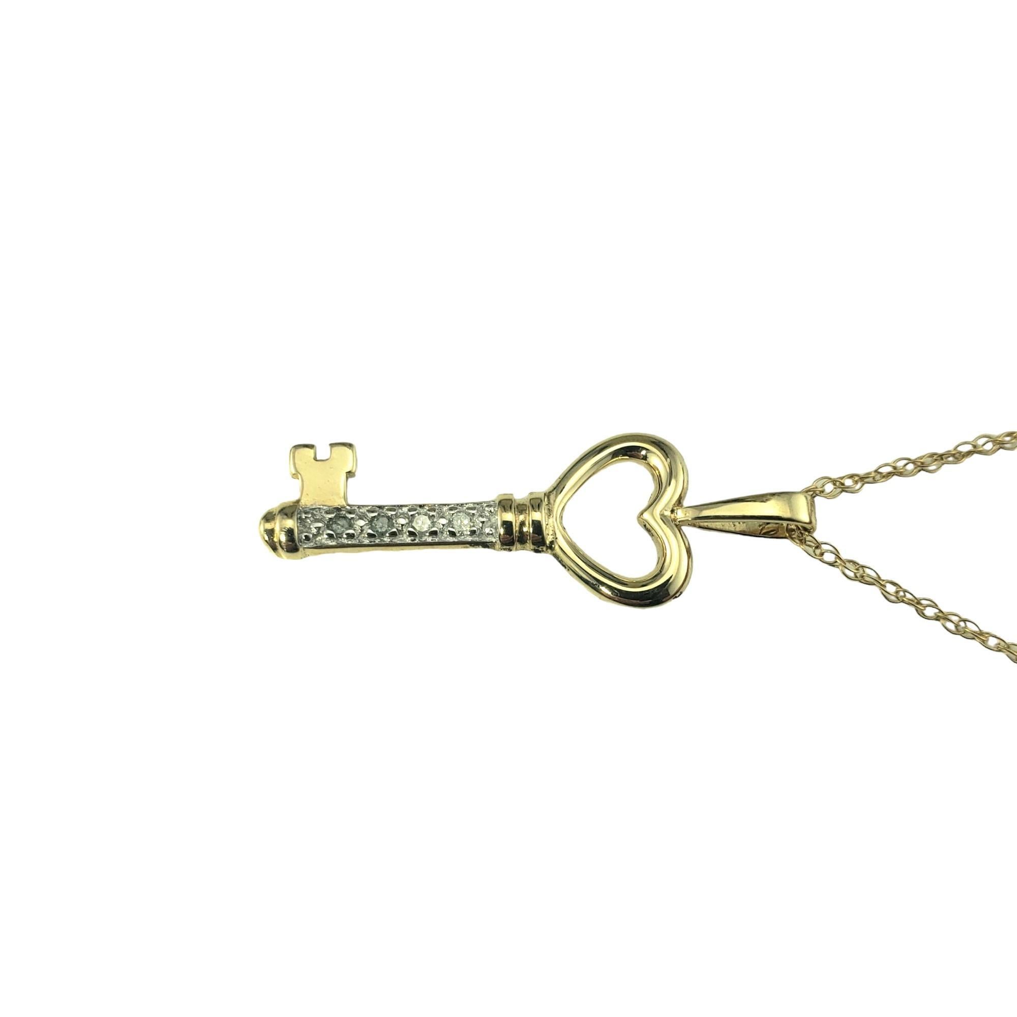 Single Cut 14 Karat Yellow Gold Diamond Heart Key Pendant Necklace #16825
