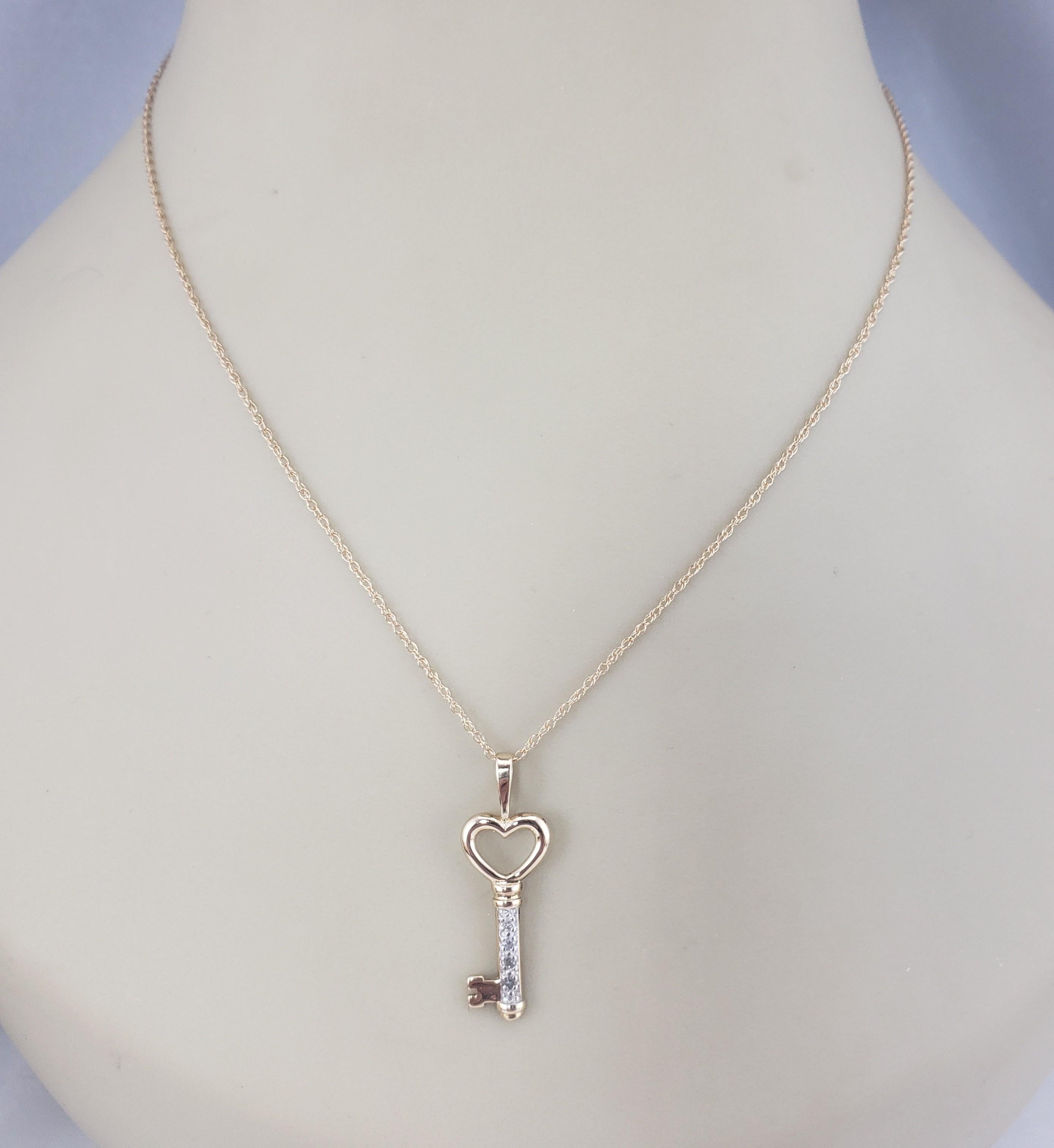 14 Karat Yellow Gold Diamond Heart Key Pendant Necklace #16825 1