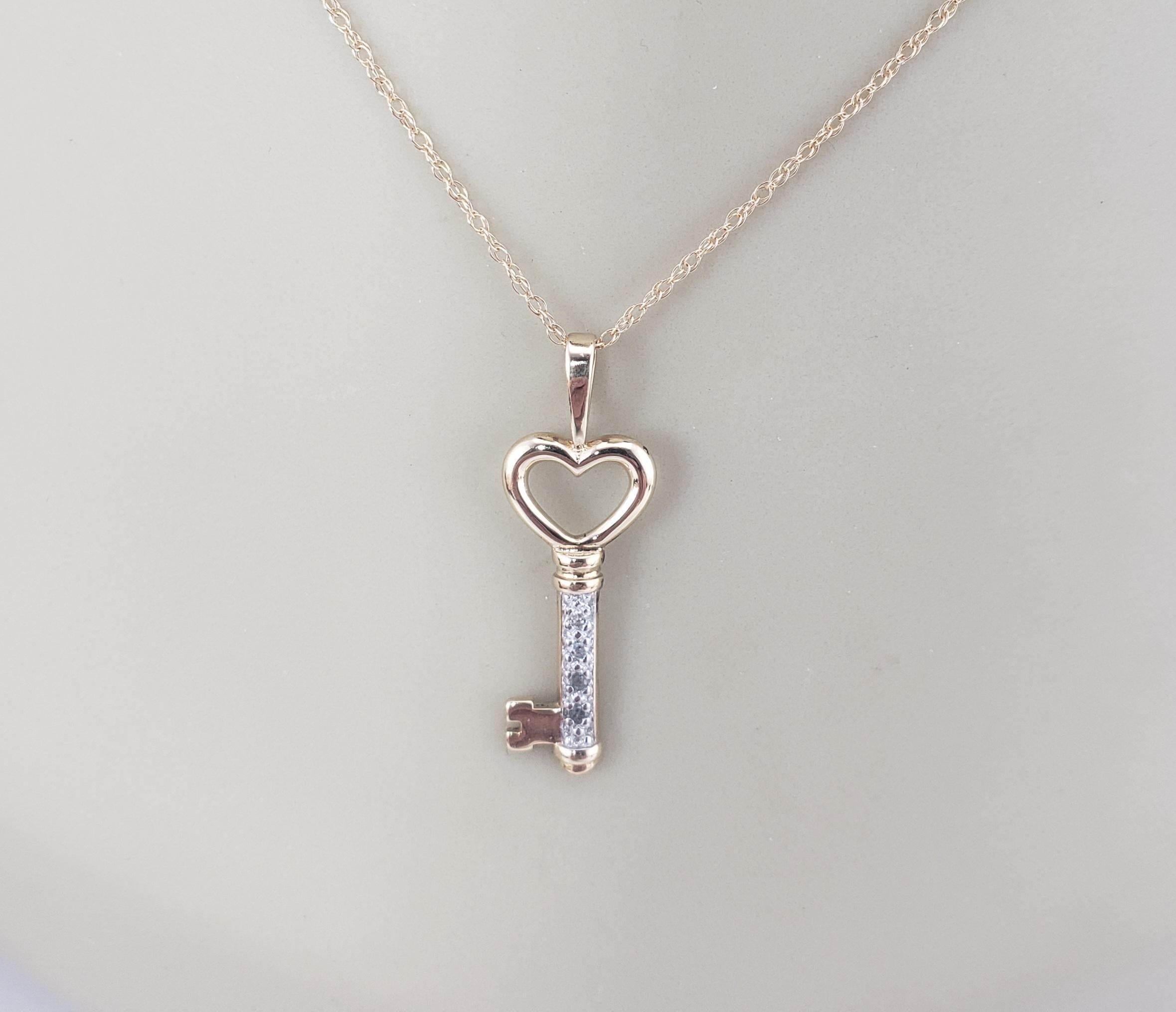 14 Karat Yellow Gold Diamond Heart Key Pendant Necklace #16825 2
