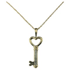 14 Karat Yellow Gold Diamond Heart Key Pendant Necklace #16825