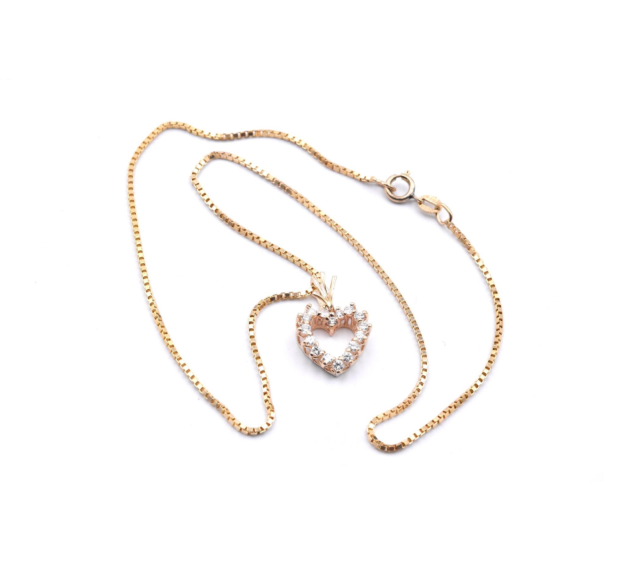 14 Karat Yellow Gold Diamond Heart Necklace In Excellent Condition In Scottsdale, AZ