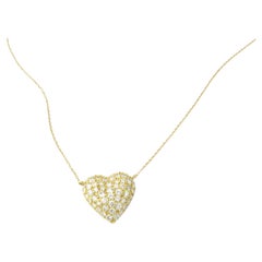 14 Karat Yellow Gold Diamond Heart Necklace