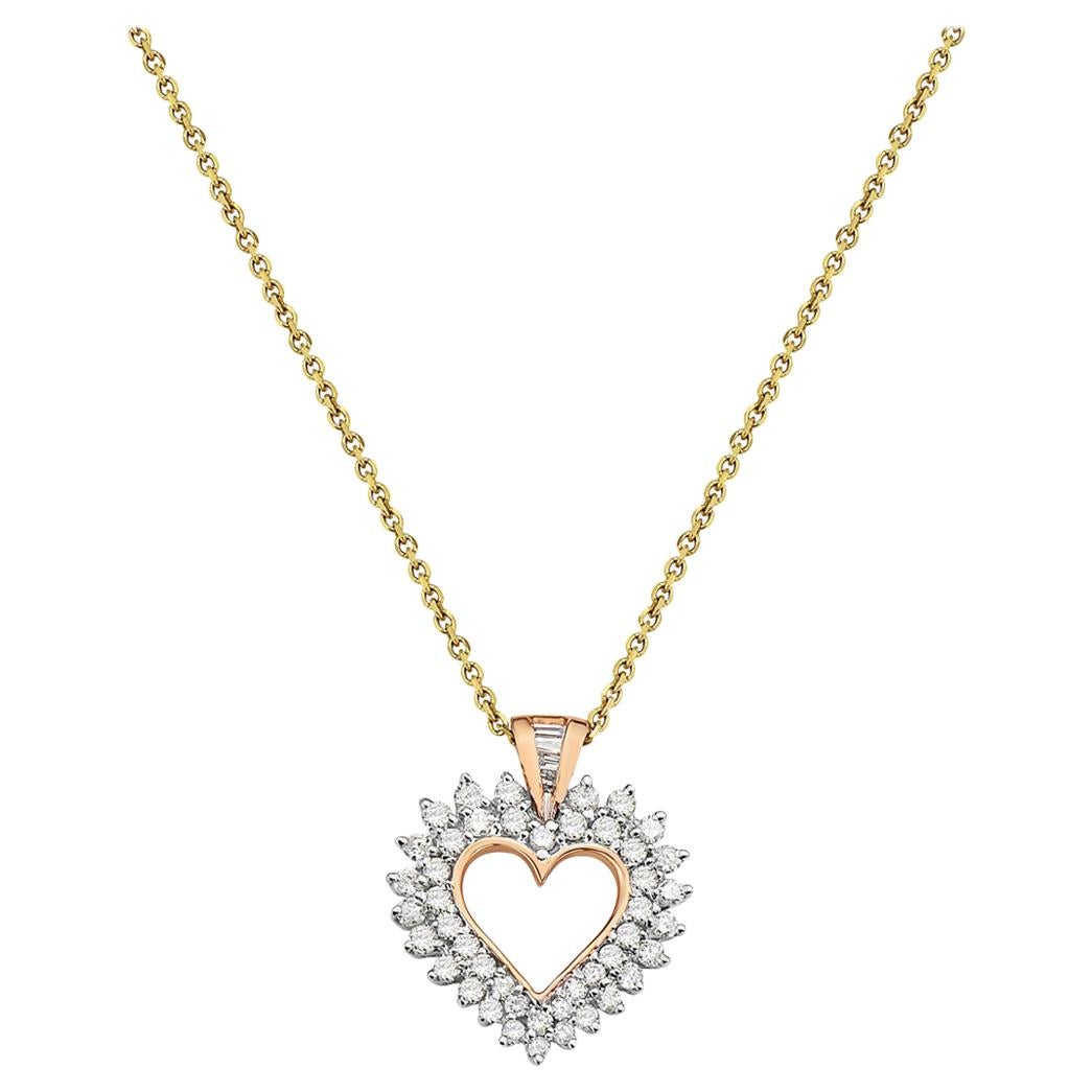 14 Karat Yellow Gold Diamond Heart Pendant For Sale