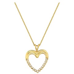 14 Karat Yellow Gold Diamond Heart Pendant