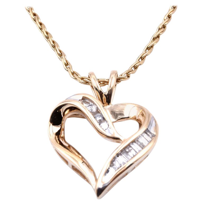 14 Karat Yellow Gold Diamond Heart Pendant For Sale At 1stdibs