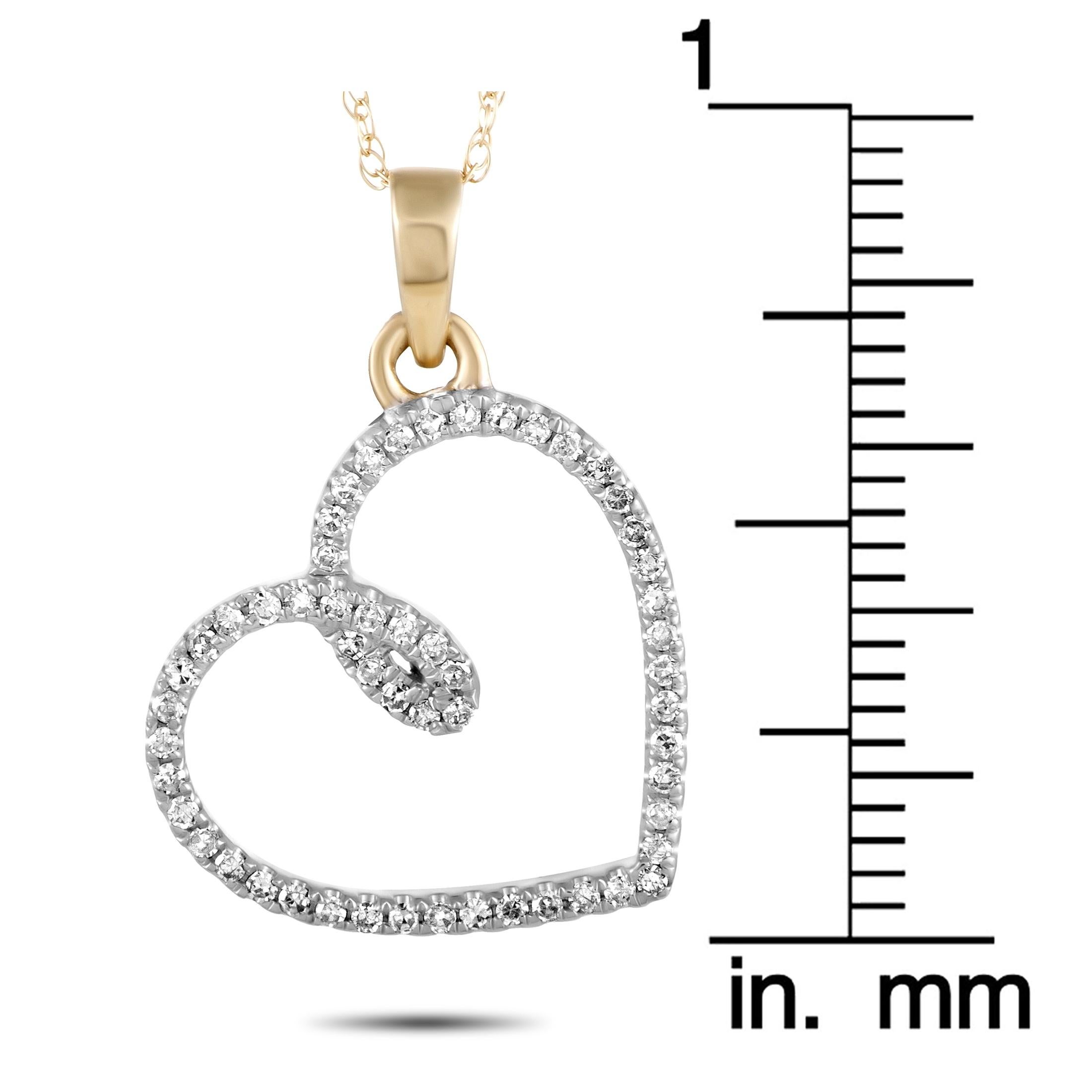 14 Karat Yellow Gold Diamond Heart Pendant Necklace In New Condition In Southampton, PA
