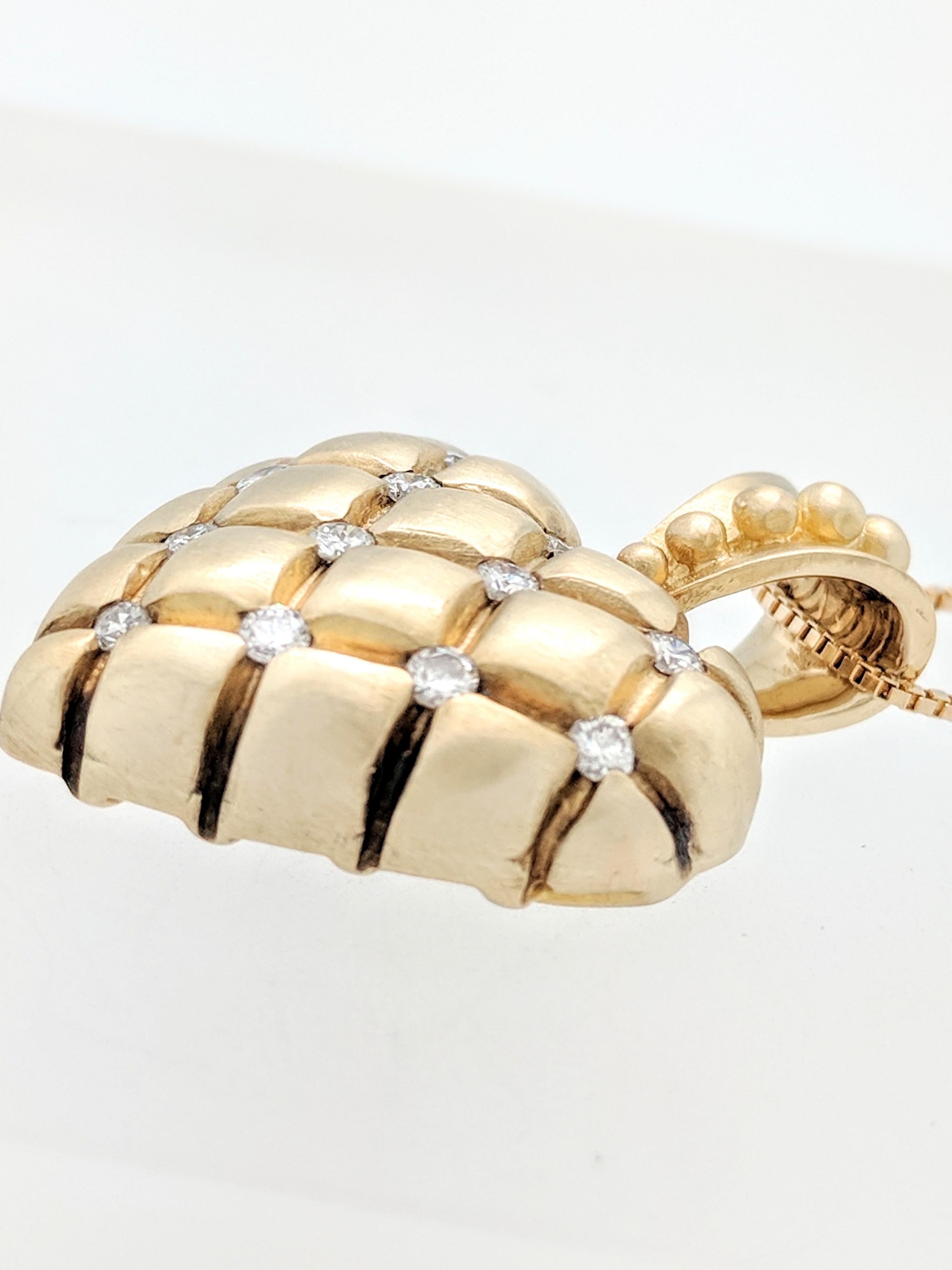 14 Karat Yellow Gold Diamond Heart Pendant Necklace 1