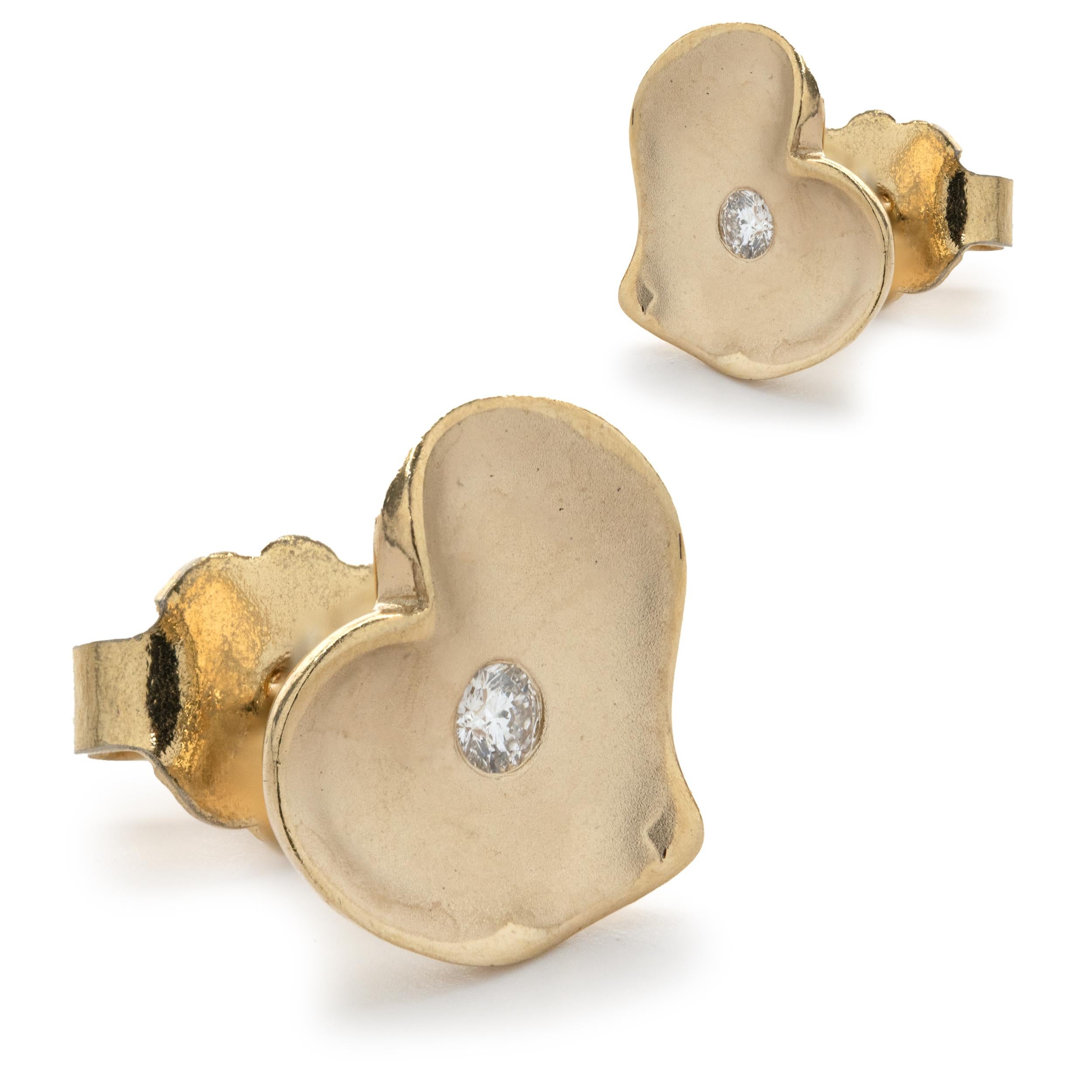 Designer: BAB
Material: 14K yellow gold 
Diamond: 2 round brilliant cut = .04cttw
Color: H 
Clarity: SI1
Dimensions: earrings measure 8.5 X 10mm
Weight: 2.10 grams
