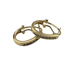 14 Karat Yellow Gold Diamond Hoop Earrings